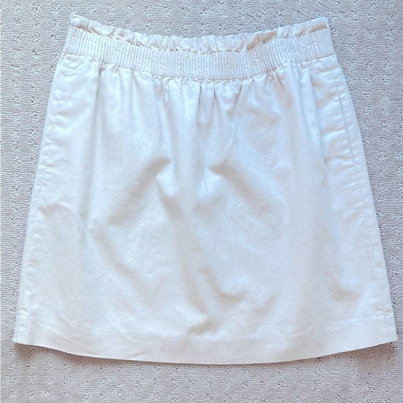 J.Crew Linen/ Cotton Blend City Skirt Sz 12. Ivory Pockets Pull-On Elastic Waist - Picture 2 of 11